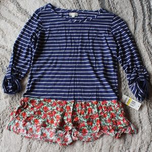 Maison Jules Sailor Stripe Top w/Floral Hem Size M